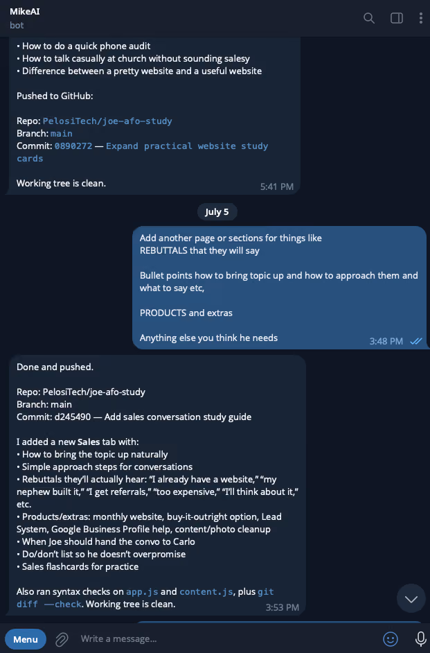 The consolidated Telegram digest with a one-tap approval gate